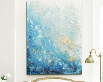 GICLEE PRINT CANVAS Art Abstract Painting Blue White Wall Art Home Decor Large Prints Coastal Wall Decor Marbled Seascape Beach - Christine