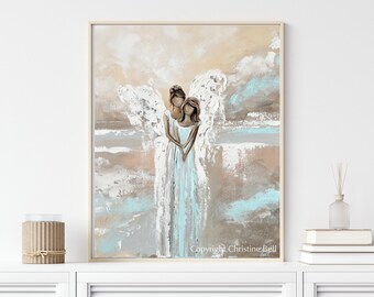 GICLEE PRINT Art Abstract Angel Painting Canvas Print Oil Painting Home Decor Wall Art Christmas Gift White Grey Blue Cream -Christine