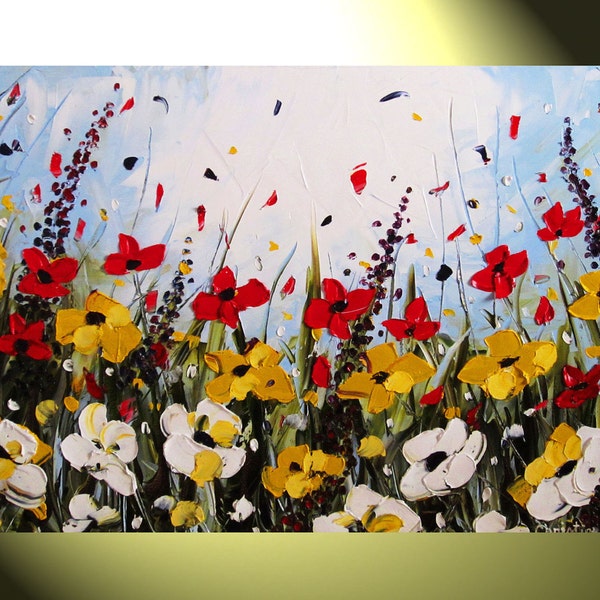 Original Painting Modern Abstract Oil Painting, Textured Palette Knife Painting, Flower Painting, Poppy Floral, Large 36x24" by Christine