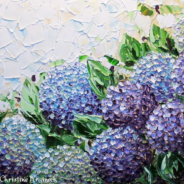 Hydrangea Giclee Print: Palette Knife Floral Canvas Art