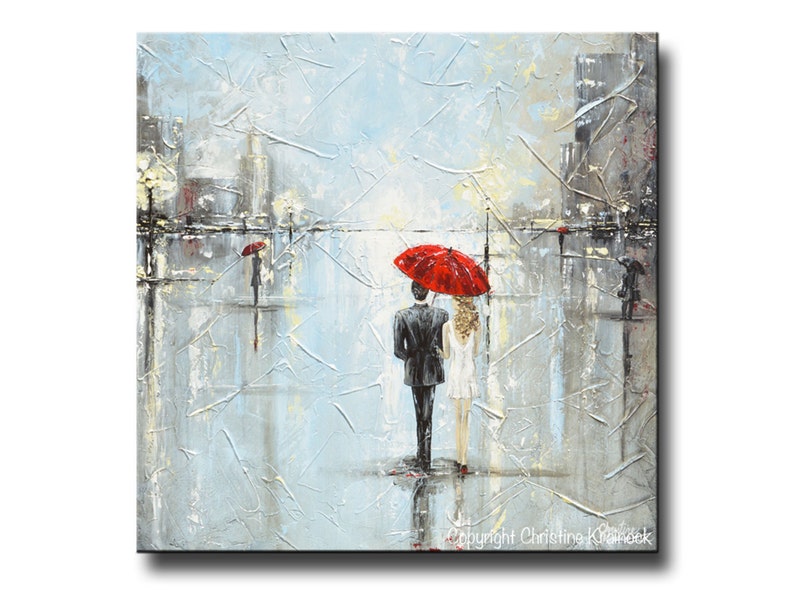 GICLEE PRINT Art Abstract Painting Couple Red Umbrella Girl Etsy