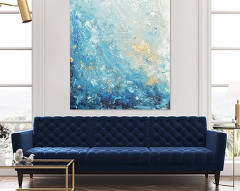 IMPRESSÃO GICLEE Grande Arte Abstrata Pintura a Óleo Azul Branco Tela Arte de Parede Decoração para Casa Impressões em Papel Decoração de Parede Costeira Paisagem Marinha Marmoreada Praia