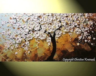 Custom Cherry Blossom Tree Painting: Textured Palette Knife Art
