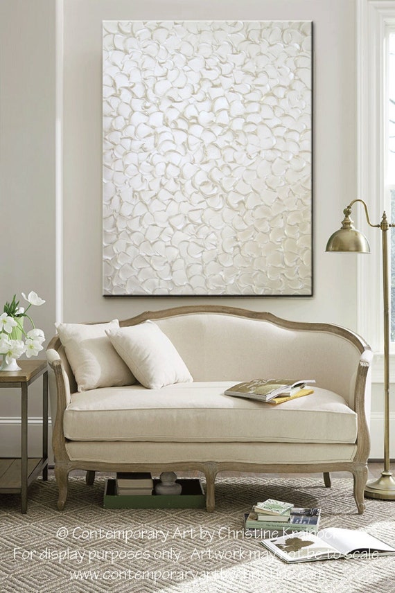 Original Pearl White Abstract Painting: Textured Minimalist Wall Art