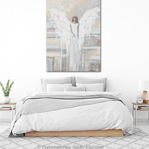 GICLEE PRINT Art Abstract Angel Painting Canvas Print Oil Painting Home Decor Wall Art Housewarming Gift White Grey Blue Cream Christine image 5