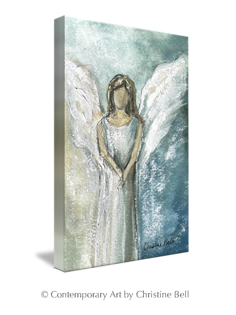 GICLEE PRINT Art Abstract Angel Painting Canvas Print Oil Painting Guardian Angel Blue Green Holiday Home Decor Wall Art Spiritual Gift image 4
