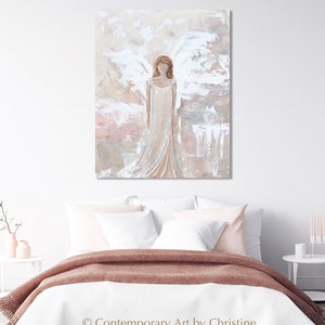 GICLEE PRINT Art Abstract Angel Painting Canvas Print Oil Painting Guardian Angel Neutral Holiday Home Decor Wall Art Christmas Gift White image 5