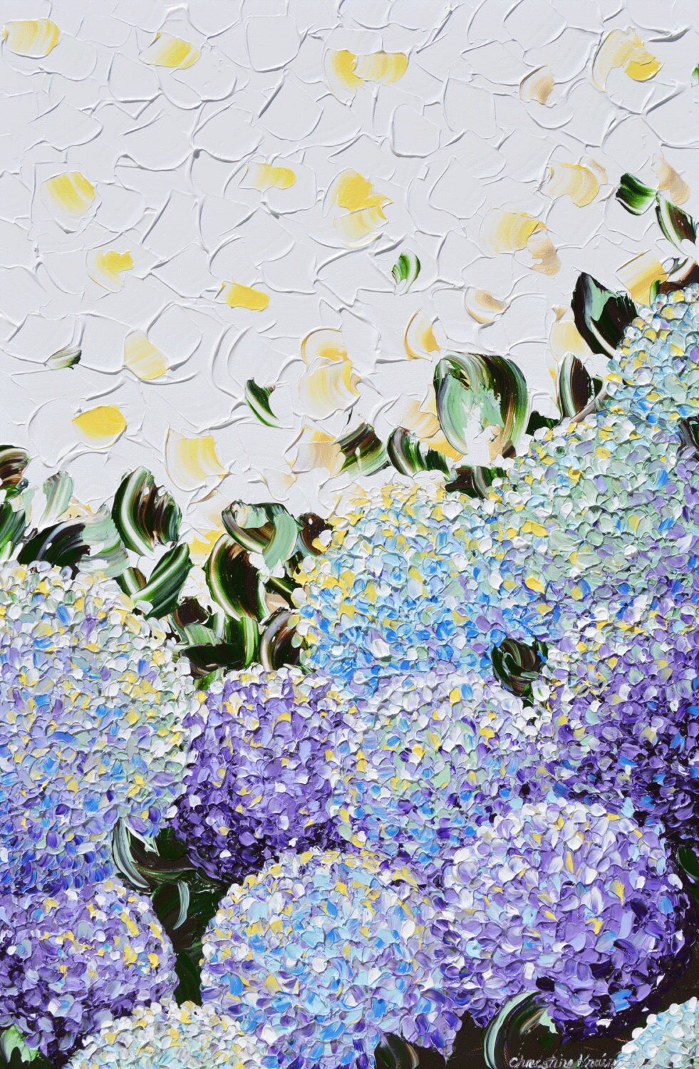 アジサイの花のジクレー版画：紫とラベンダー、青のボタニカルアート