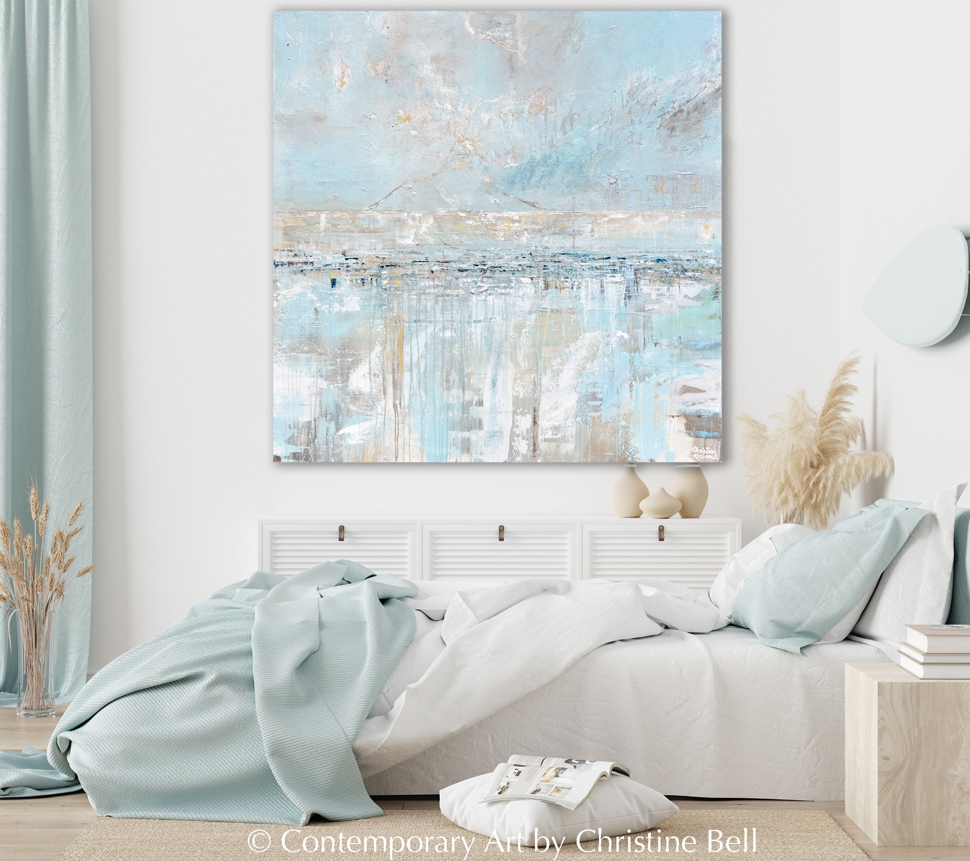 Light blue and 2024 white wall art