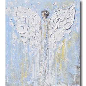 GICLEE PRINT Art Abstract Angel Painting Christmas Decoration White Light Blue Gold Wall Art Home Decor Spiritual Art Christine Krainock image 5