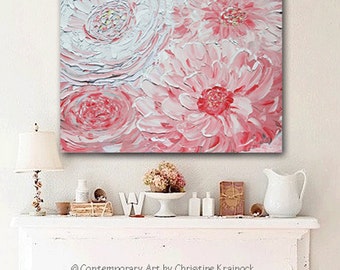 GICLEE PRINTS Art Abstract Pink Peony Painting Flowers Wall Art Home Decor Palette Knife Lavender White Peonies Canvas Print SIZES Christine