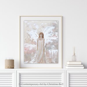 GICLEE PRINT Art Abstract Angel Painting Canvas Print Oil Painting Guardian Angel Neutral Holiday Home Decor Wall Art Christmas Gift White image 2