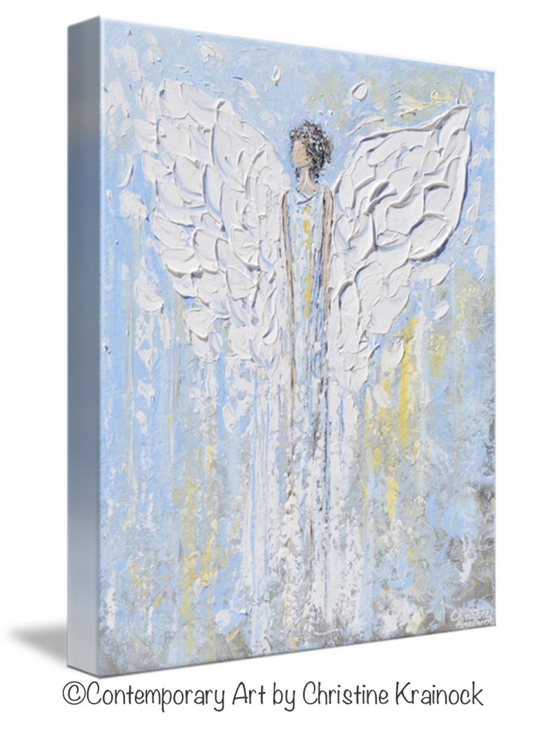 GICLEE PRINT Art Abstract Angel Painting Christmas Decoration White Light Blue Gold Wall Art Home Decor Spiritual Art Christine Krainock image 3