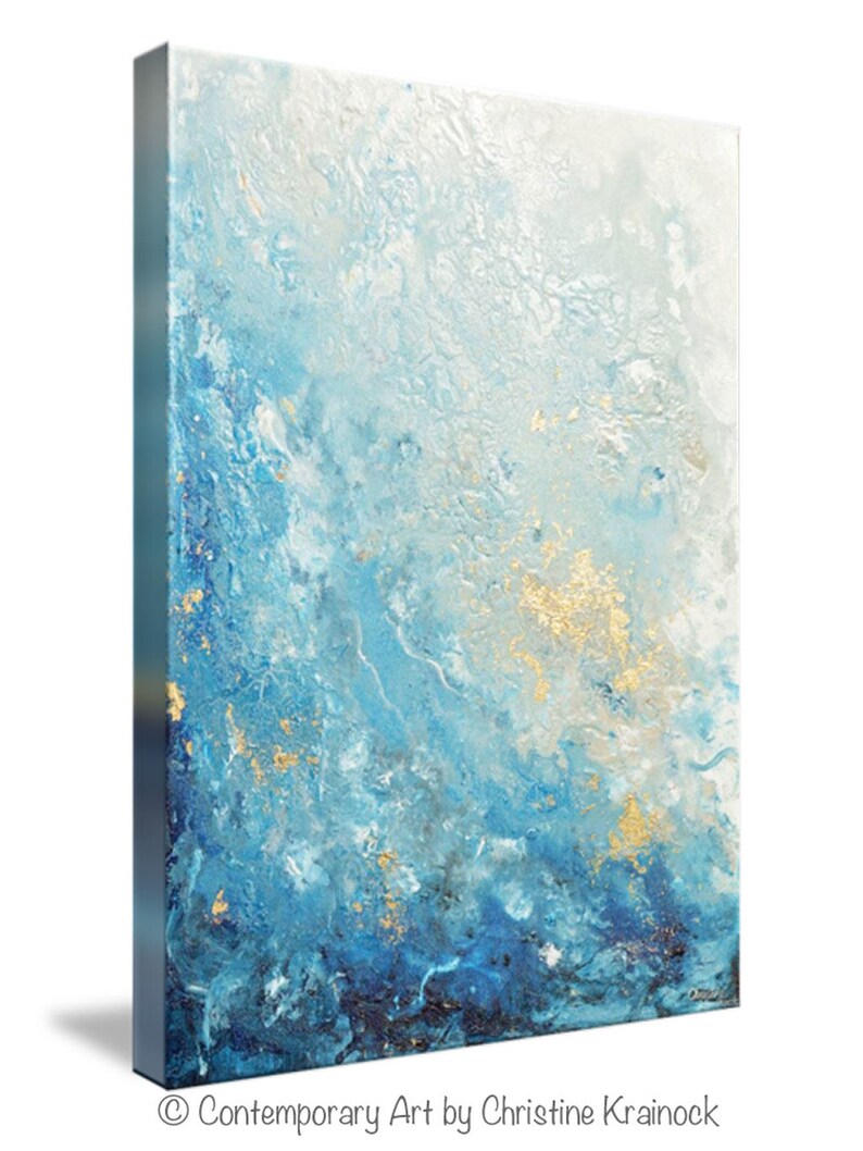 GICLEE PRINT Large Art Abstract Painting Blue White Wall Art Etsy