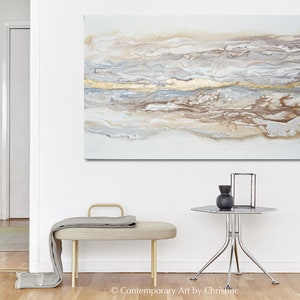 GICLEE PRINT Art Abstract Painting Neutral Fine Art Gold Leaf Oil Painting White Beige Grey Coastal Canvas Print Artwork Beach Home Decor