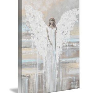 GICLEE PRINT Art Abstract Angel Painting Canvas Print Oil Painting Home Decor Wall Art Housewarming Gift White Grey Blue Cream Christine image 6