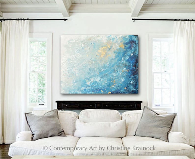 GICLEE PRINT Large Art Abstract Painting Blue White Wall Art Home Decor PAPER Prints Coastal Wall Decor Marbled Seascape Beach Christine image 6