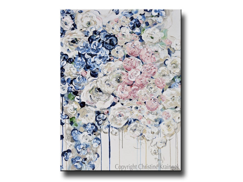 GICLEE CANVAS PRINT Art Abstract Painting Blue White Blush Etsy