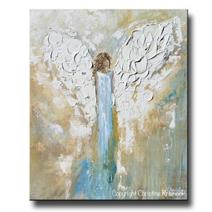 GICLEE PRINT Art Abstract Angel Painting Acrylic Painting Home Decor Christmas Gift Wall Decor Angel Wings White Aqua Blue - Christine Bell