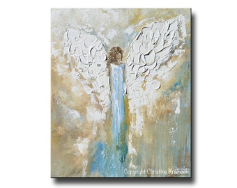 GICLEE PRINT Art Abstract Angel Painting Acrylic Painting Home Decor Christmas Gift Wall Decor Angel Wings White Aqua Blue - Christine Bell