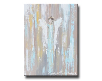 Abstract Angel Giclee Print: Blue Vintage Style Wall Art