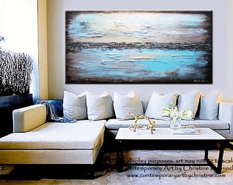 ART PRINT Abstract Painting Blue Giclee Print Modern Large Canvas Urban Aqua Brown White City Home Wall Decor xl sizes up to 60" -Christine