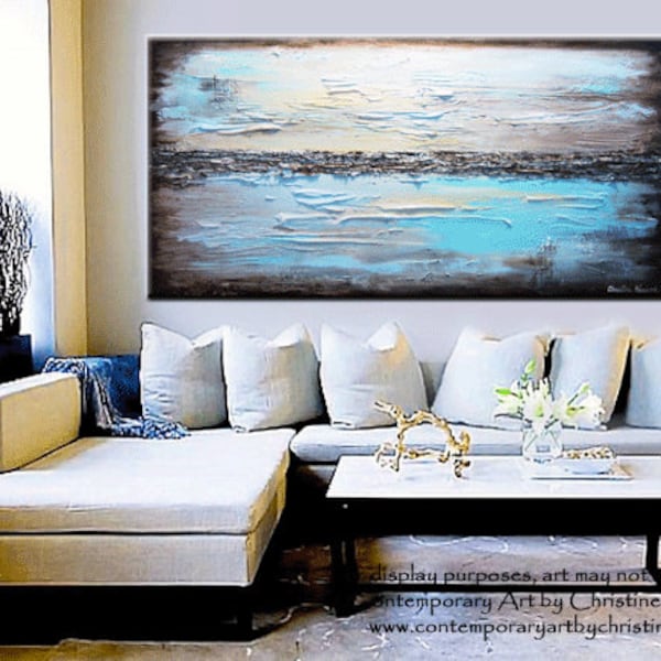 ART PRINT Abstract Painting Blue Giclee Print Modern Large Canvas Urban Aqua Brown White City Home Wall Decor xl sizes up to 60" -Christine