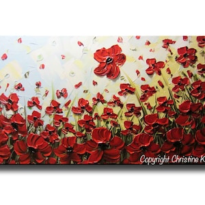 CUSTOM Art Abstract Painting Red Poppy Flowers Acrylic Painting Holiday Wall Decor Textured Palette Knife MADE to ORDER Christine Krainock