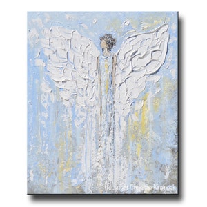 GICLEE PRINT Art Abstract Angel Painting Christmas Decoration White Light Blue Gold Wall Art Home Decor Spiritual Art Christine Krainock image 1