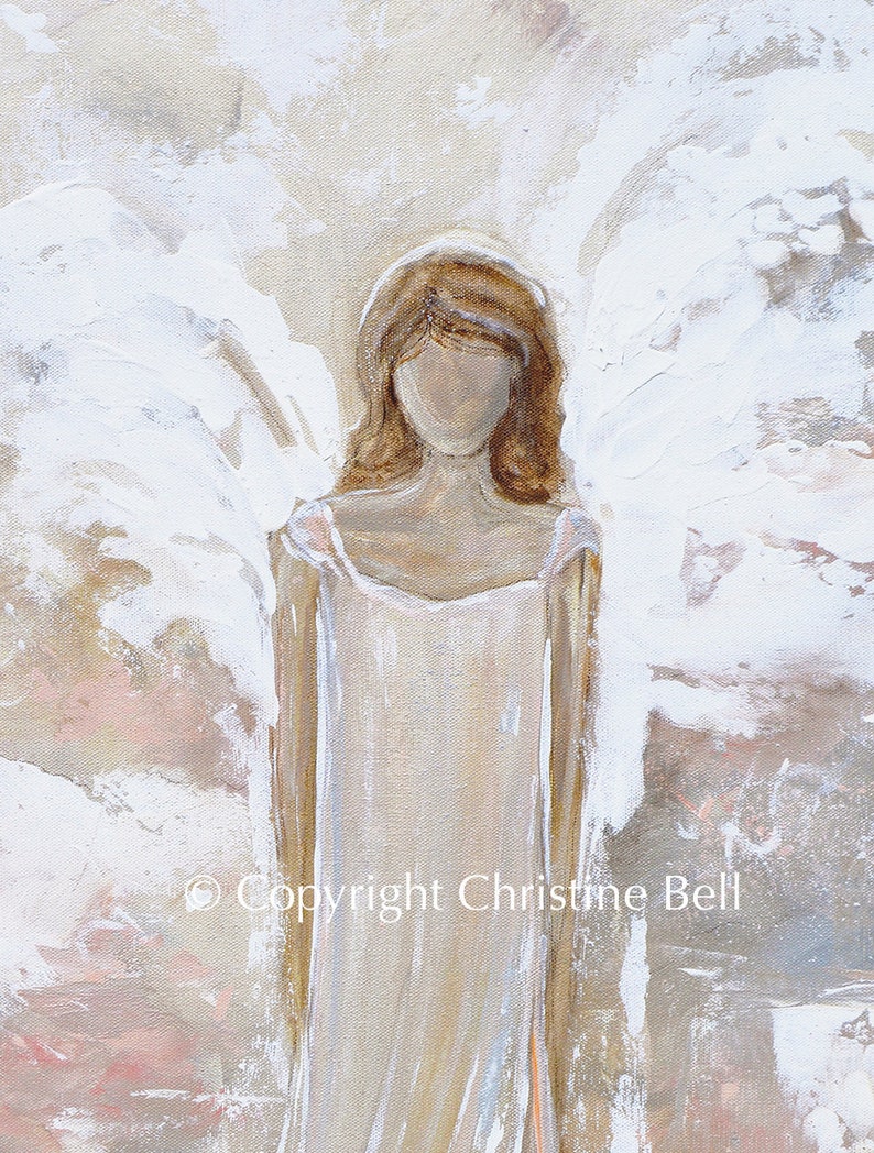 GICLEE PRINT Art Abstract Angel Painting Canvas Print Oil Painting Guardian Angel Neutral Holiday Home Decor Wall Art Christmas Gift White image 4