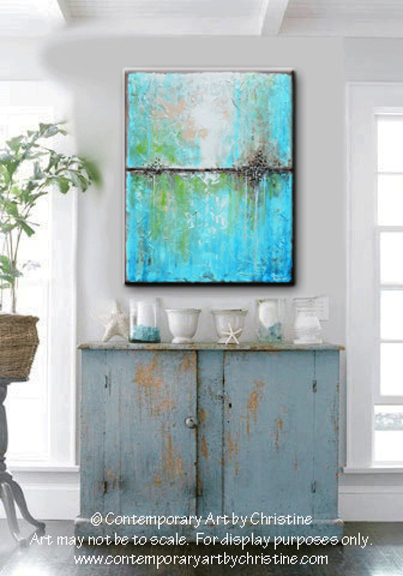 ART PRINTS Large Art Blue Abstract Painting Canvas Giclee Print Minimalist Home Decor Coastal Wall Decor Aqua Palette Knife SIZES Christine image 1