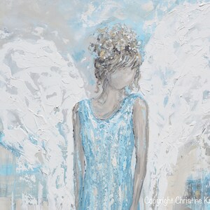 GICLEE PRINT Art Abstract Angel Painting Canvas Print Oil Painting Home Decor Wall Decor Gift Spiritual White Blue Grey Beige Christine image 4