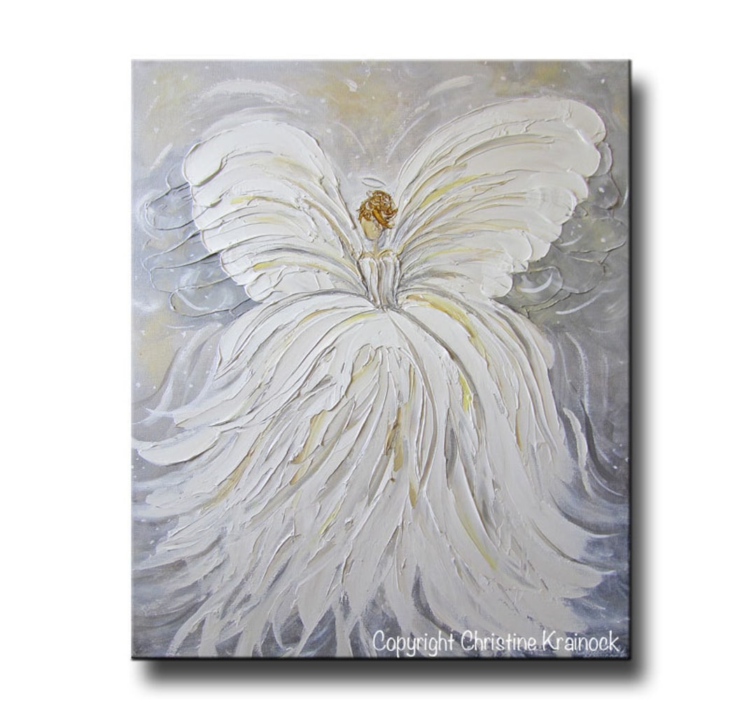 GICLEE PRINT Art Abstract Angel Painting White Grey Gold Home Etsy Israel
