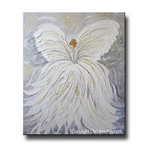 Guardian Angel Giclee Print: White, Grey & Gold Abstract Art