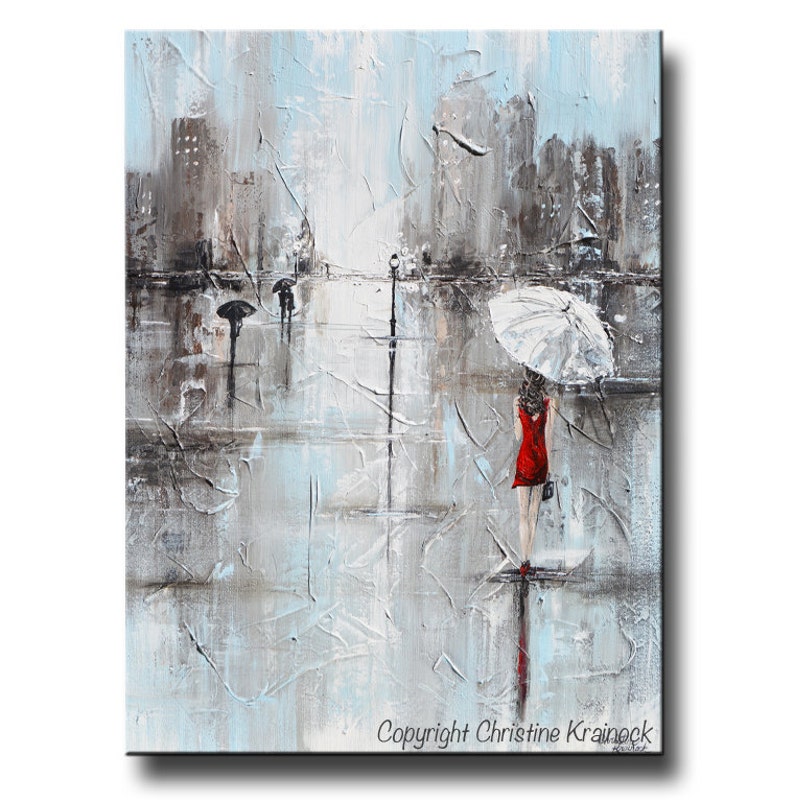 GICLEE PRINTS Art Abstract Painting Girl Red Umbrella City Large Art Home Wall Decor Canvas Prints Fashion Gift Her sizes to 60 Christine image 3