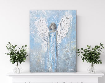 Guardian Angel Giclee Print: Light Blue Abstract Angel Wings Art