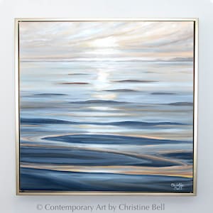 Original Ocean Oil Painting: Calm Coastal Seascape, Modern Wall Art
