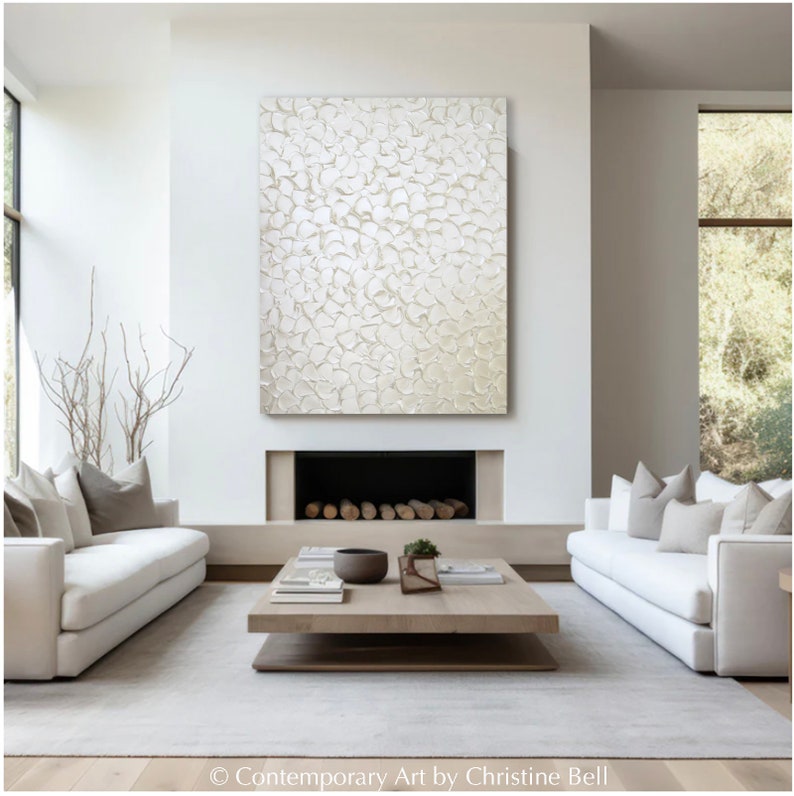 Original Painting Textured White Abstract Painting Neutral Artwork Large Art Iridescent Pearl White Wall Art Elegant Home Decor Minimalist image 2