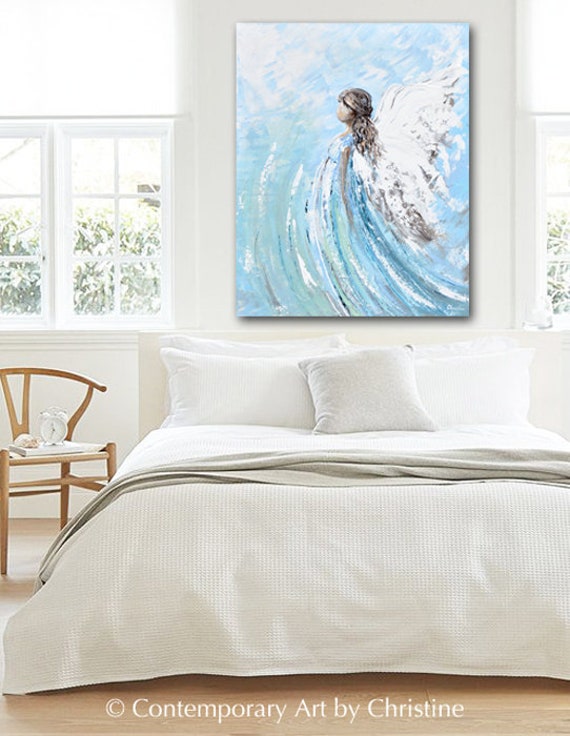 Canvas GICLEE Home Art Sympathy Art Holiday Spiritual Angel PRINT Oil Gift Painting Wall - Blue Abstract Sweden Decor Etsy White Painting Print christine