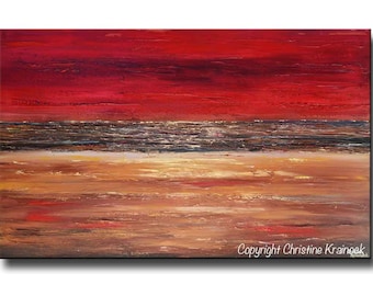 GICLEE PRINT Art of Abstract Red Painting Acrylic Large Art Modern Wall Decor Holiday Gold Brown Urban Horizon Coastal SIZE to 60" Christine