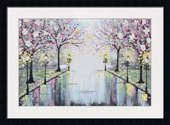 油絵 絵画【白い花道】 桜の公園の絵画：抽象的な花のキャンバスアートプリント - Etsy 日本