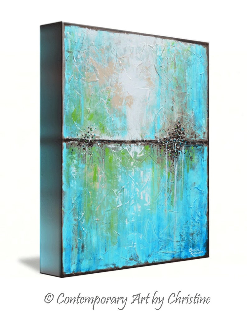 ART PRINTS Large Art Blue Abstract Painting Canvas Giclee Print Minimalist Home Decor Coastal Wall Decor Aqua Palette Knife SIZES Christine image 3