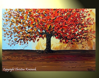 Custom Palette Knife Tree of Life Painting: Textured Autumn Landscape Art