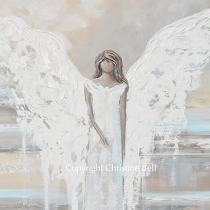 GICLEE PRINT Art Abstract Angel Painting Canvas Print Oil Painting Home Decor Wall Art Housewarming Gift White Grey Blue Cream Christine image 4