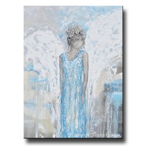 GICLEE PRINT Art Abstract Angel Painting Canvas Print Oil Painting Home Decor Wall Decor Gift Spiritual White Blue Grey Beige Christine image 3