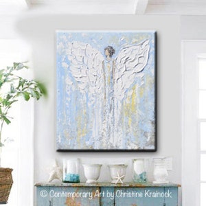 GICLEE PRINT Art Abstract Angel Painting Christmas Decoration White Light Blue Gold Wall Art Home Decor Spiritual Art Christine Krainock image 2