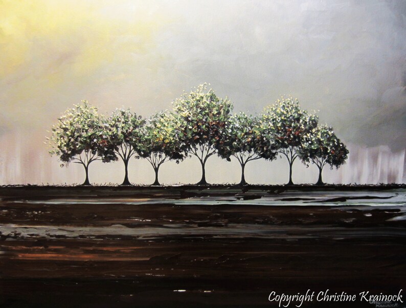 CUSTOM Art Abstract Painting Trees Green Textured Modern Etsy