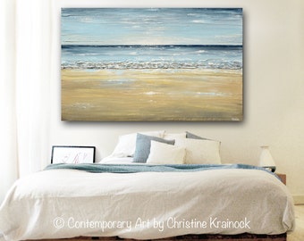 Blue Abstract Seascape Giclee Print: Coastal Beach Home Decor