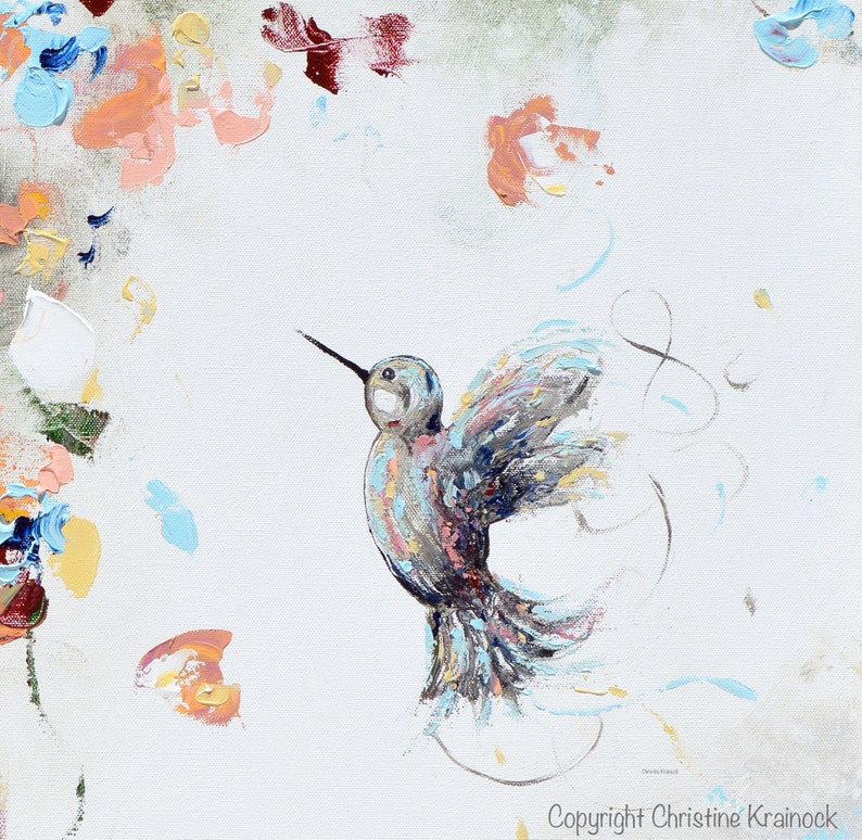 GICLEE PRINT Art Hummingbird Painting Spring Flowers Floral Acrylic Painting Garden Bird Canvas Wall Art Home Decor Gift Christine Bell image 4