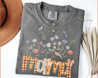 Comfort Colors Mama Shirt, Wildflowers, Retro Mom Tee